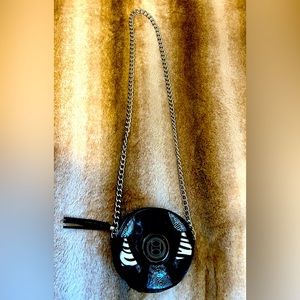 Bebe small crossbody purse with silver chain link shoulder strap